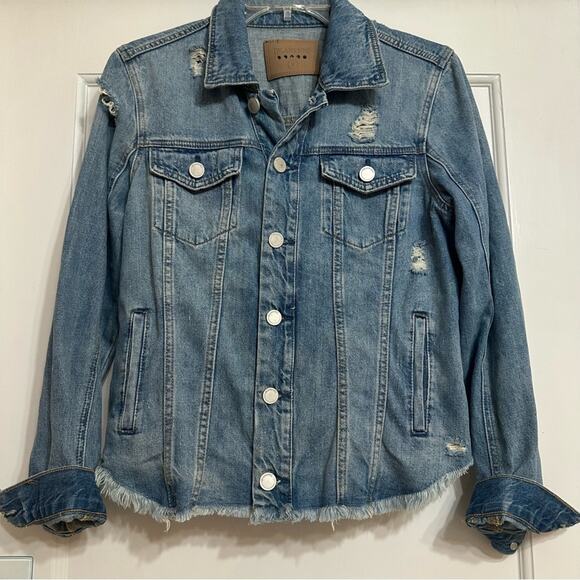 Blank NYC Heavily Distressed Denim Jean Jacket, Medium Wash, Small - Picture 1 of 16